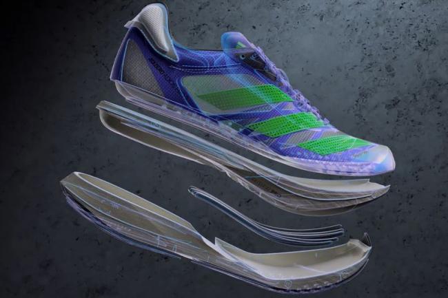 為破紀錄而生的adidas adizero adios Pro 2，嵌入模擬人體腳掌骨骼的碳纖維EnergyRods，有效降低能量損失、提供爆發式推進力